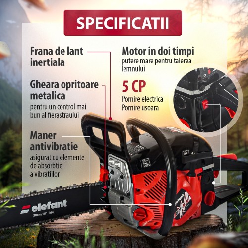 Drujba pe benzina ELEFANT EM-5.5, 10000 rot / min, 5,5 CP