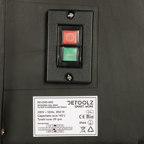 Betoniera Detoolz 140L, 850W, cu roti si coroana de fonta
