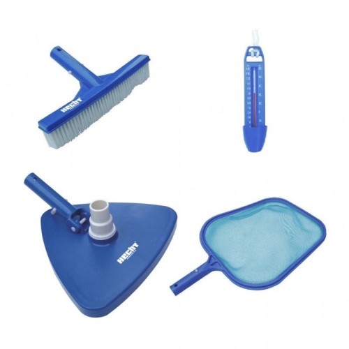Kit pentru piscina HECHT 061002, 4 piese, perie 25 cm, termometru, minciog pentru frunze, adaptor aspirare