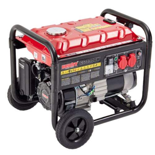 Generator de curent monofazat Hecht GG 3300 W, motor benzina 4T, 208 CC, max 3000 W, cu AVR, 2 x priza 230V - 16A, 1 x priza 12V