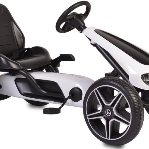 Kart cu pedale pentru copii HECHT Mercedes Benz, varsta copii 3-7 ani, 108.5 x 61 x 62 cm, roti 30 cm, greutate maxima suportata 25 kg, alb/negru