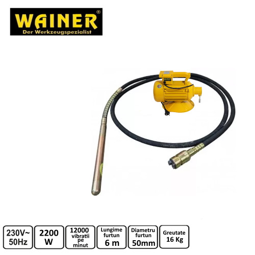 Vibrator beton 2200W lance 6m / 50mm  WAINER VB2
