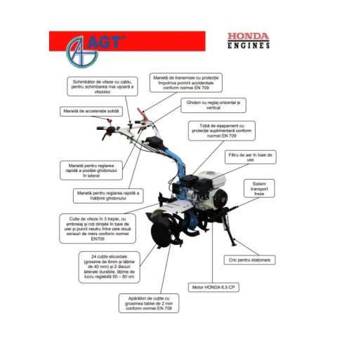 AGT Motosapa AGT 7500 PREMIUM cu motor HONDA GX200 6.5 CP