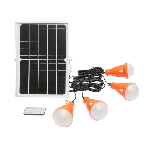Sistem pentru iluminat cu becuri 4x16 LED-uri, panou solar 5V/10W si telecomanda Breckner Germany