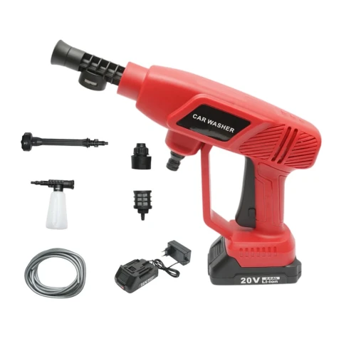 Aparat de spalat cu presiune portabil cu 2 acumulatori 20V, 2Ah Li-ion, 180W, 10 bar, debit 3 L/min, cap rotativ 6 functii, rezervor spuma 400ml
