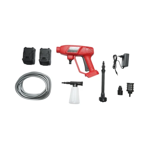 Aparat de spalat cu presiune portabil cu 2 acumulatori 20V, 2Ah Li-ion, 180W, 10 bar, debit 3 L/min, cap rotativ 6 functii, rezervor spuma 400ml