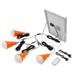 Sistem pentru iluminat cu becuri 4x16 LED-uri, panou solar 5V/10W si telecomanda Breckner Germany