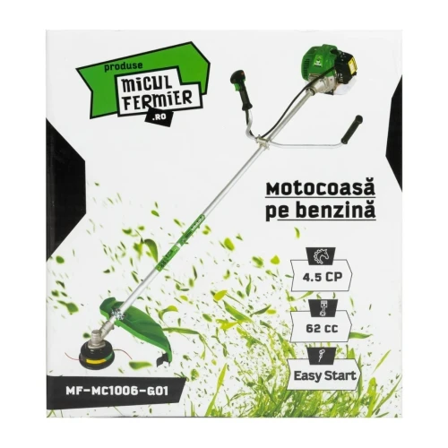 Motocoasa Micul Fermier, 4.5CP, 62CC, benzina 2 timpi, pornire rapida, teava 28mm, 3 accesorii