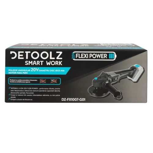 Polizor unghiular Detoolz 20V, diametru disc Ø125, motor fara perii (fara acumulator si incarcator) 