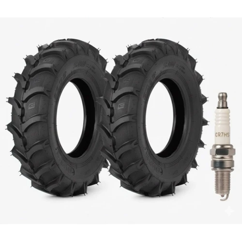 2 x Anvelopa motocultor 500-12 + CADOU Bujie Ruris, pentru motor 4T