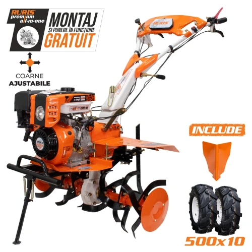 Motosapatoare RURIS 751ks start 751ksst2022, motor benzina, 270 CC, 9.5 CP, roti cauciuc 5.00-10, rarita, coarne ajustabile