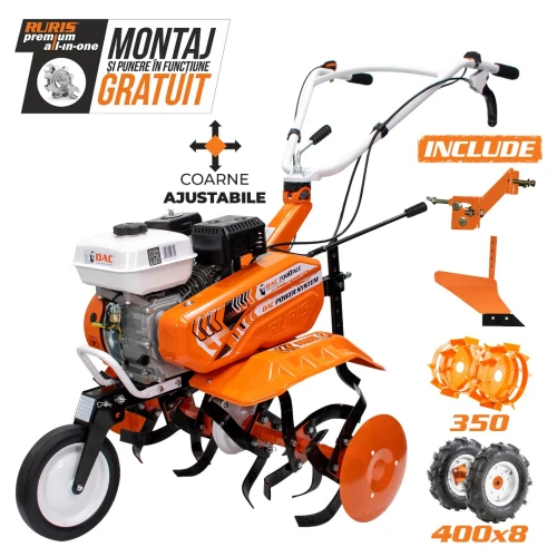 Motosapa RURIS DAC 7000ACC2, 7CP, roti cauciuc 4.00-8, roti metalice 350 fara manicot, plug, adaptor plug 