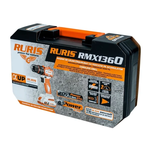 Mașină de găurit/înșurubat cu percuție pe acumulator RURIS RMX1360
