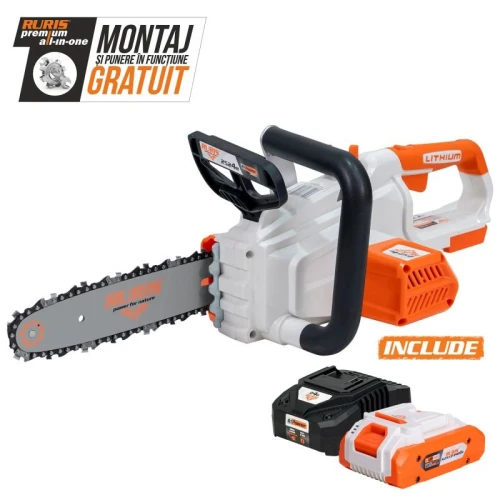 Drujba electrica cu acumulator RURIS 2524e Power Alfa UP, sina 25 cm, lant 3/8 inch 1 x Li-Ion 20V, 4Ah