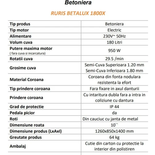 Betoniera Ruris Betalux 1800X