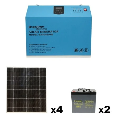 Kit sistem solar fotovoltaic Hybrid mobil 1200W, 24V/100Ah invertor PMW 1600W Breckner Germany