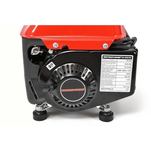 Generator de curent monofazat HECHT GG 950, motor benzina, 2 timpi, 63 CC, 0.65 kW, max 0.72 kW, cu maner