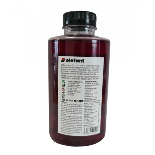 Ulei 0.5L, rosu amestec, motoare 2T, 30 ml/l, Elefant