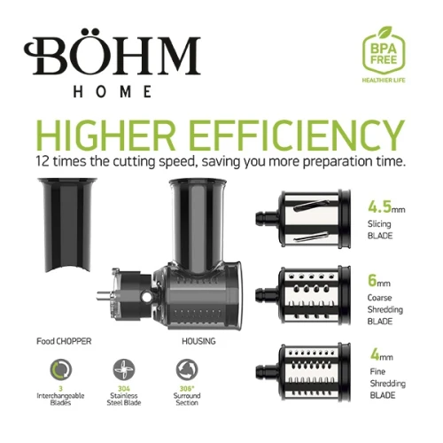 Storcător de fructe și legume cu presare la rece și răzătoare multifuncțională, 150 W,Material Fără BPA, BÖHM BM1533SM
