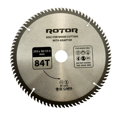 Disc taiat lemn ROTOR 255*30/25,4 cu adaptor 84T