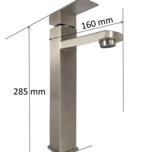 Baterie lavoar MIXXUS KUB-001-HIGH din otel inoxidabil, Monocomanda, Racorduri incluse