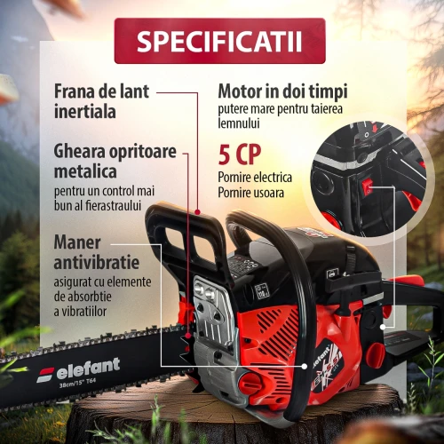 Drujba pe benzina ELEFANT EM-5.5, 10000 rot / min, 5,5 CP