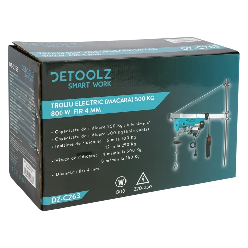 Troliu electric (macara) 500kg 800W fir 4mm