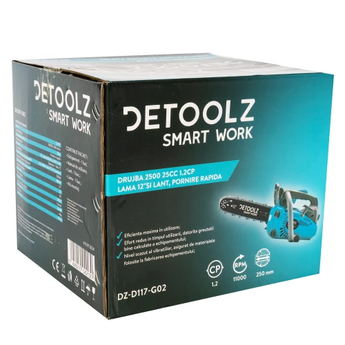 Drujba Detoolz 2500, 1.2CP, cu lama 12'' si lant, pornire rapida