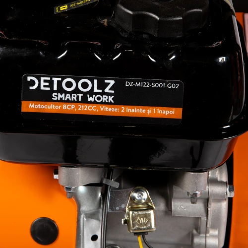 Motocultor Detoolz 8cp 212cc, benzina 4T, 3 viteze, pornire manuala, cu roti