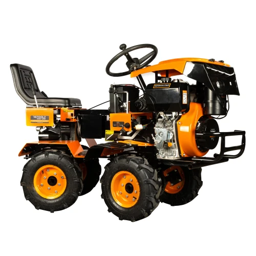 Mini tractor Detoolz, 17cp, 530cc, motor pe motorina 4T, 4X4, 4 viteze, pornire electrica, 2 cutii de viteze