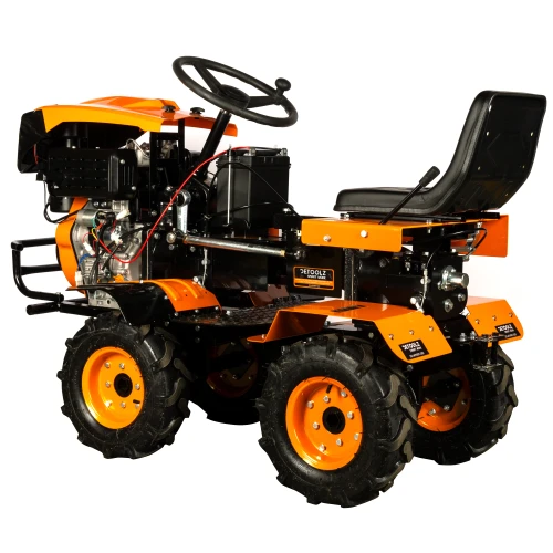 Mini tractor Detoolz, 17cp, 530cc, motor pe motorina 4T, 4X4, 4 viteze, pornire electrica, 2 cutii de viteze