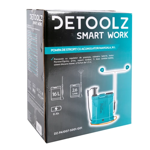 Pompa de stropit 2 in 1 ( acumulator si manuala), Detoolz 16L