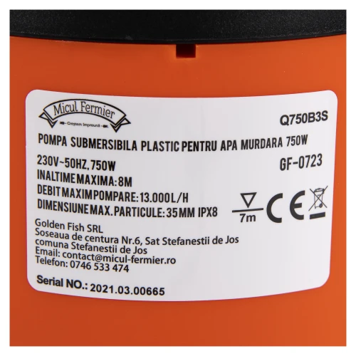 Pompa apa MURDARA din plastic 750W Micul Fermier