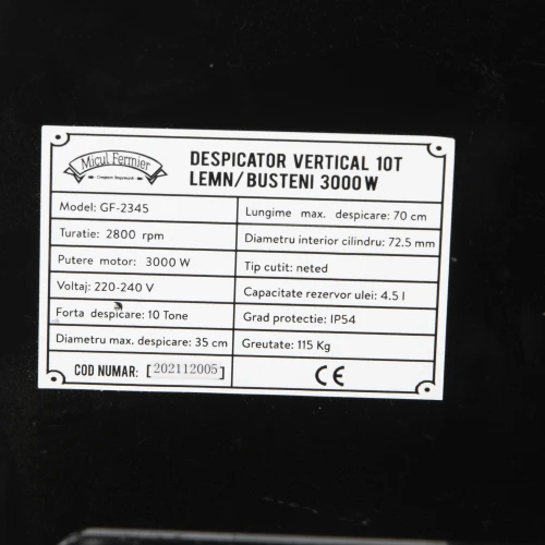 Despicator vertical 10T lemn/busteni 3000W