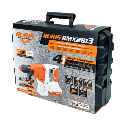 Ciocan rotopercutor pe acumulator RURIS RMX2813 Power Alfa Up, SDS Plus cu daltuire si variolock, include acumulator 2400e X-Charge