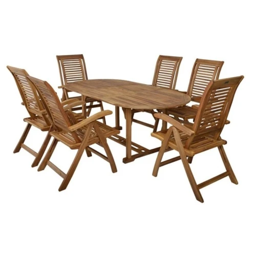 Set mobilier pentru gradina Hecht camberet, 1 masa si 6 scaune din lemn de salcam