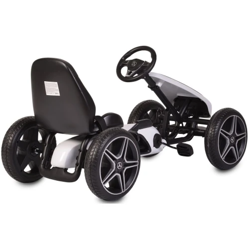 Kart cu pedale pentru copii HECHT Mercedes Benz, varsta copii 3-7 ani, 108.5 x 61 x 62 cm, roti 30 cm, greutate maxima suportata 25 kg, alb/negru