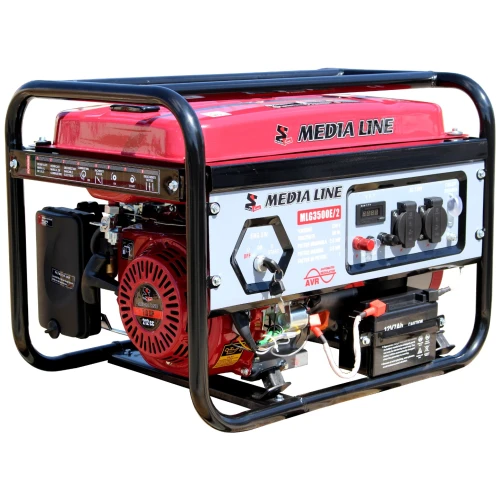 MLG 3500E / 2 Generator de curent monofazat Media line ,putere maxima 3 kVA,pornire electrica , rezervor 15 L,benzina , AVR cu perii