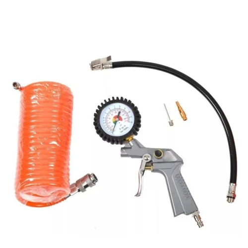 Set 5 accesorii HECHT 002024, pentru compresor, pistol cu manometru, racord 1/4, furtun spiralat 5 m, adaptoare