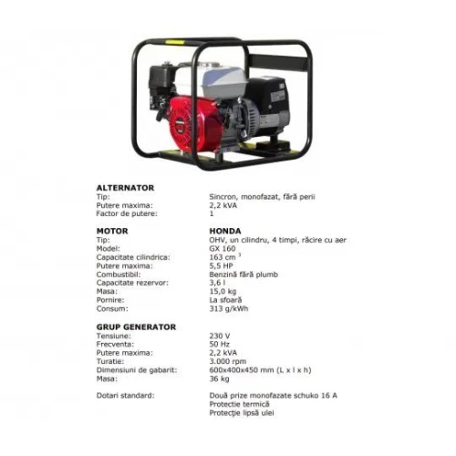 Generator de curent 2501 HSB SE 220V cu motor benzina HONDA GX160