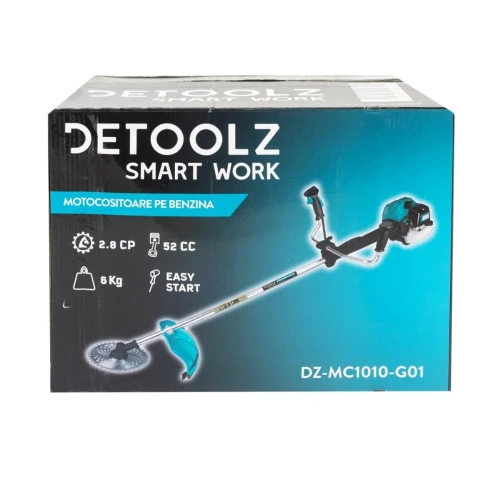 Motocoasa Detoolz 2.8CP 52CC motor benzina 2T, pornire rapida, 4 accesorii, tija 28mm