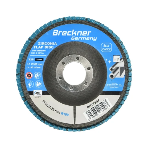 Disc lamelar abraziv cu zirconiu pentru metal si inox P100, 115mm Breckner Germany