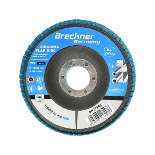 Disc lamelar abraziv cu zirconiu pentru metal si inox P80, 115mm Breckner Germany