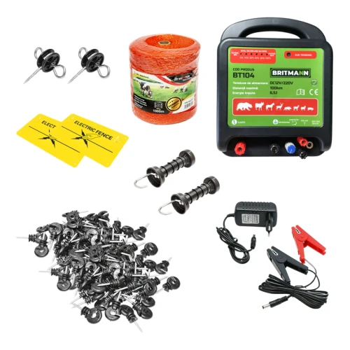 Kit complet gard electric 12/220V 6.5 Joule lungime fir 1000m, 100 izolatori Britmann