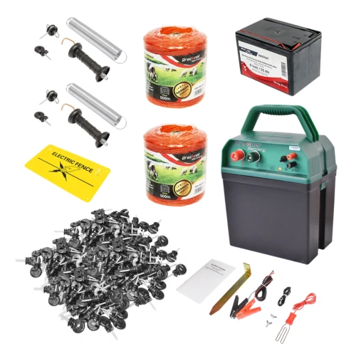 Kit complet gard electric 9/12V 0,21 Joule, lungime fir 1000m, 200 izolatori, kit poarta, placuta avertizare, baterie uscată (nereincarcabila) 9V / 55Ah Breckner Germany