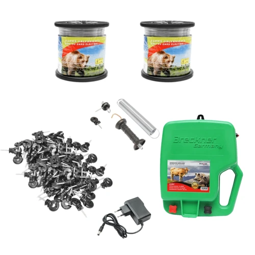 Kit complet gard electric pentru ursi si mistreti 4.8 Joule, la priza 220V, lungime sarma 1000m Breckner Germany