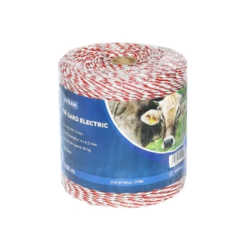 Rola fir rosu-alb fi 3mm 4x0.3mm 0.5 Ohm/m SS, 500m gard electric Baisan