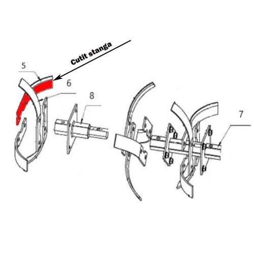 Cutit stanga RURIS PS1001KSD-8-5, pentru motocultor Ruris 1001ksd, 1002ksd, 109, 209
