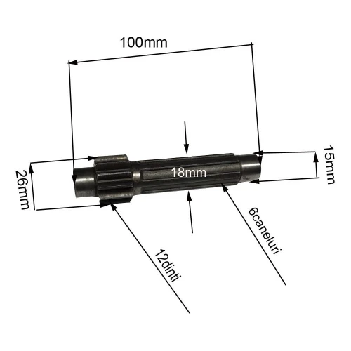 Ax canelat RURIS PS6500k-1-18, pentru motosapa Dac, Ruris, Zimbru, Gigant