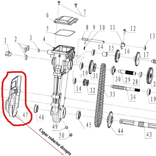 Capac reductor dreapta RURIS PS6500k-1-47, pentru motosapa Dac, Ruris, Zimbru, Gigant